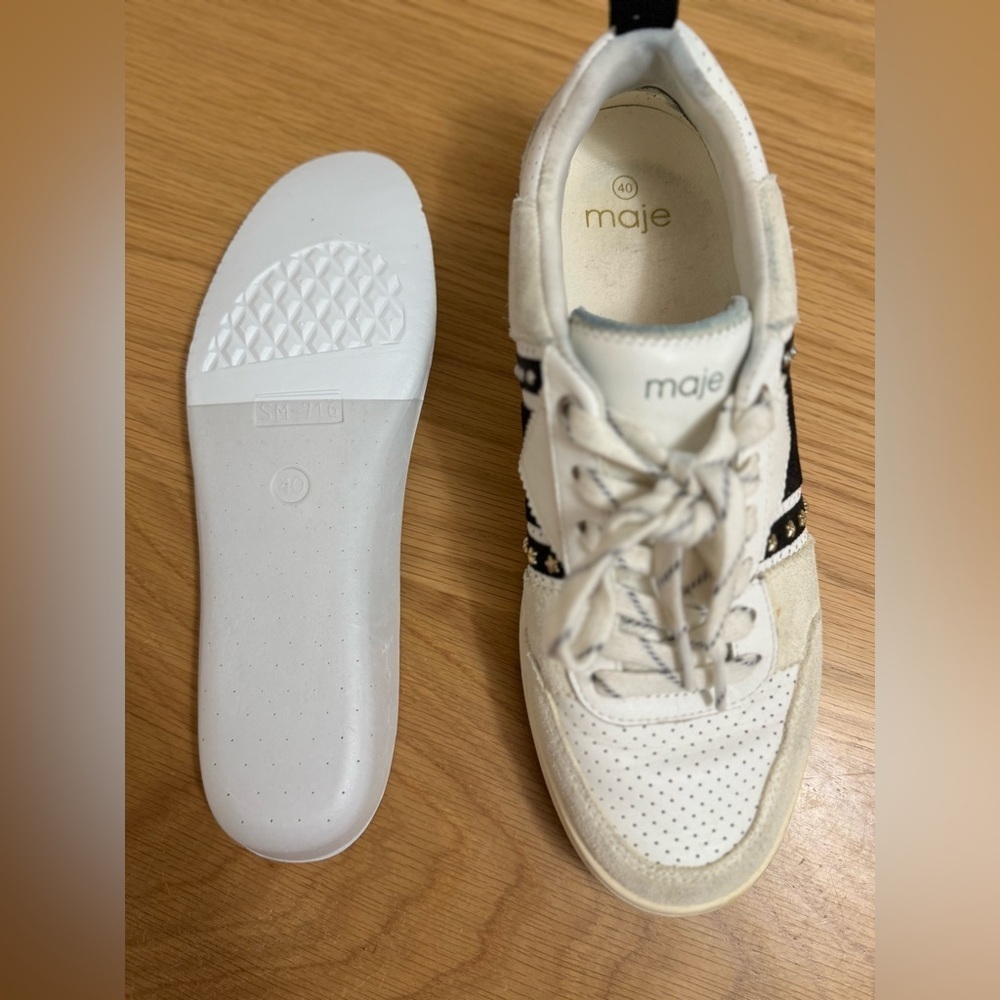 Maje Paris White Leather Suede Sneakers with Star Stud Detail Size 40 US 9.5–10 - Picture 8 of 10